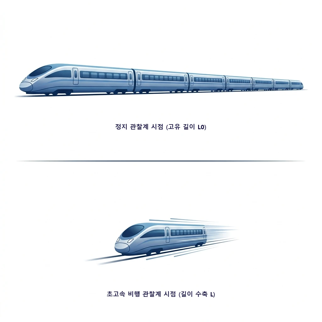 기차 길이 수축 기하학 비교