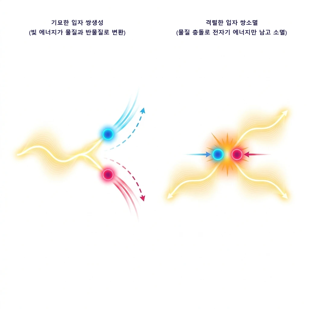 입자 쌍생성 및 쌍소멸 대조