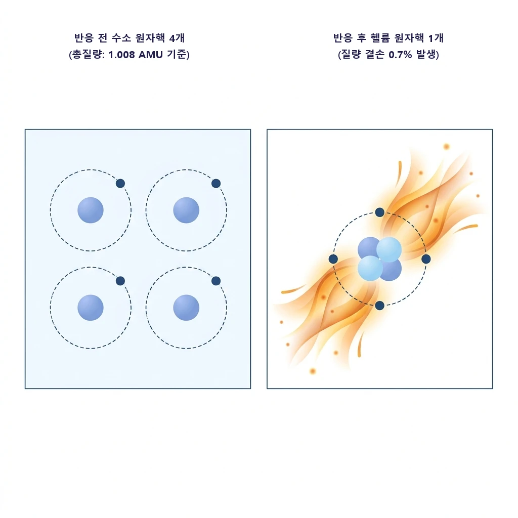 핵융합 과정 질량 결손 대비